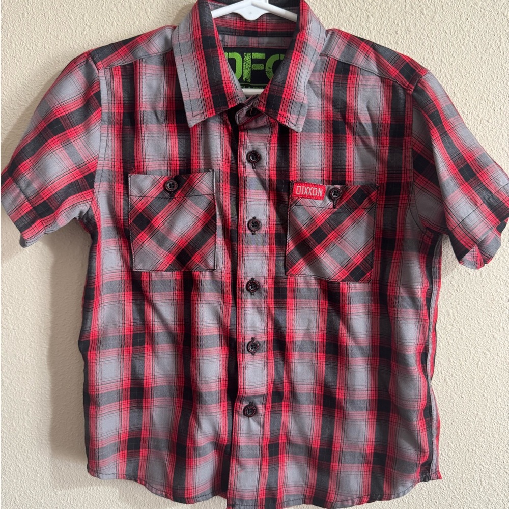 DIXXON Kids Red and Black Plaid Button Down Shirt